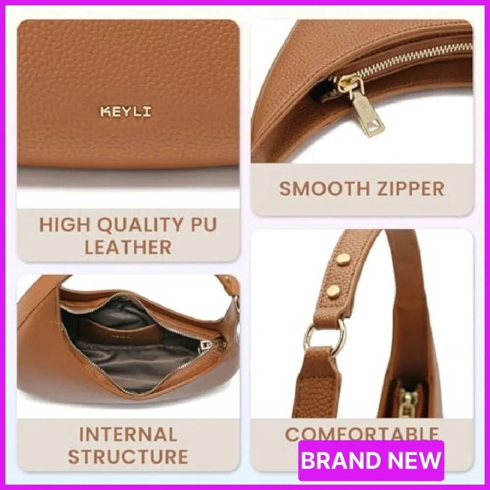 Leather Shoulder Bag Lightweight Chic Casual Zipper Closure Handbag Purse - Picture 13 of 16